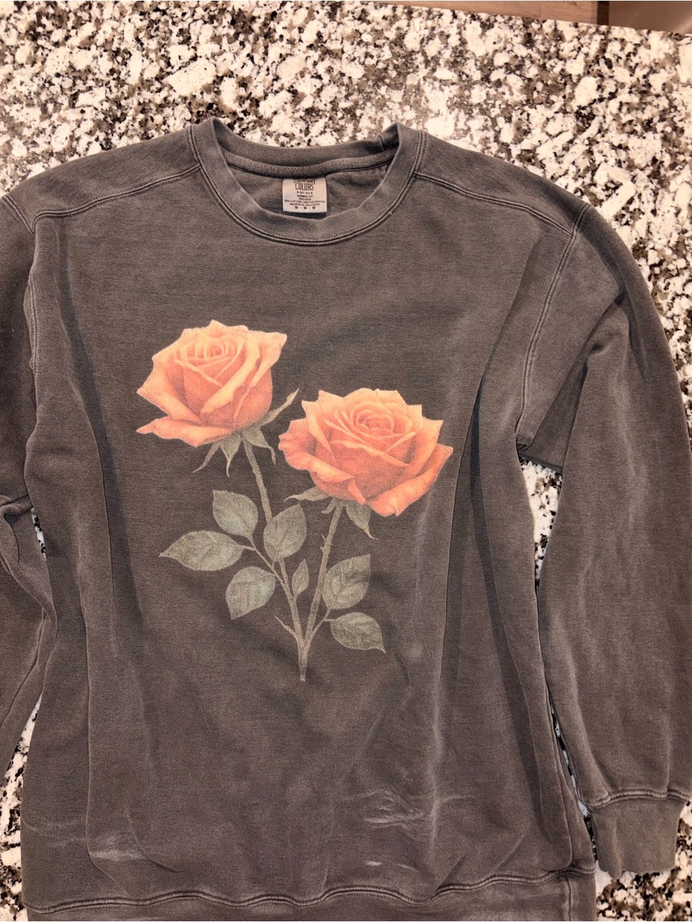 Vintage-Style Charcoal Sweatshirt - Faded Roses With Thorns Garment Dyed